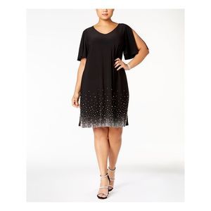 JBS LIMITED Womens Black Slit Sleeve Above The Knee Party Shift Dress Plus 3X